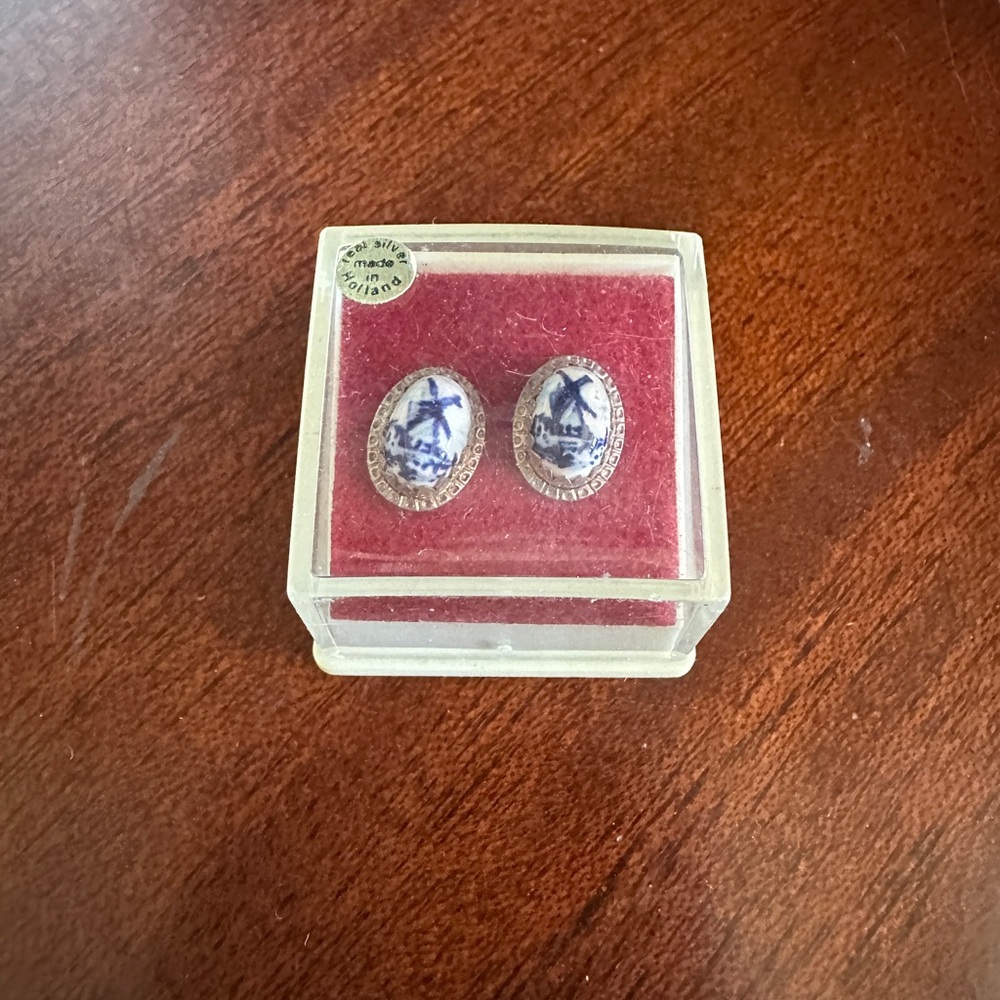 Vintage Delft Windmill Earrings